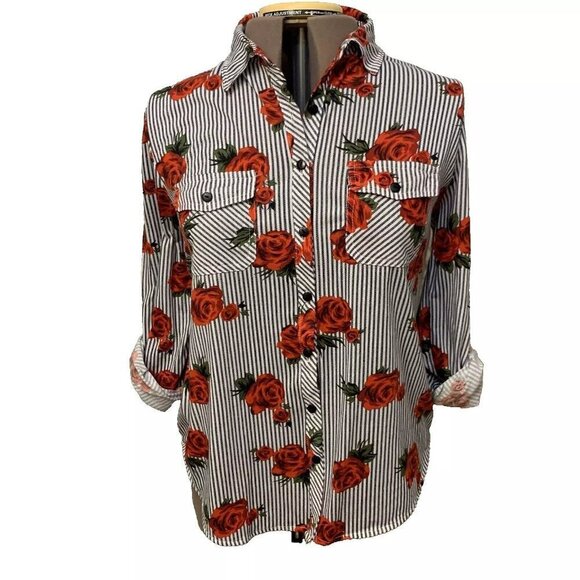 Passport. Sz 1X. Long Sleeve. Roll Tab Cuff. Poly. Lightweight. Floral B58 - Picture 1 of 5
